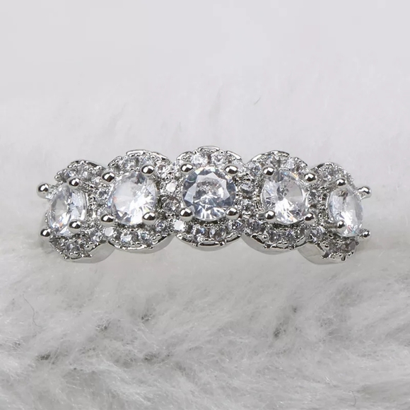 NEW 925 Sterling Silver Halo Diamond Eternity Engagement Wedding Band Ring - Picture 4 of 14